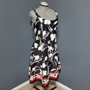 Black Fit Flare Dress White Flowers Red Accent Dress Barn